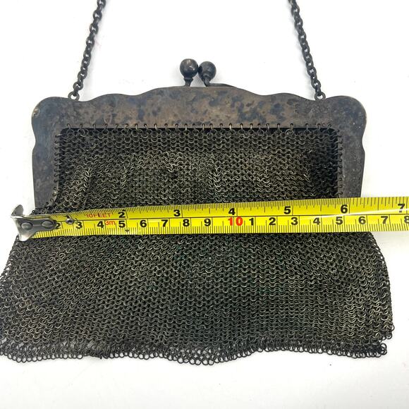 Antique German Silver Mesh Purse 6" x 5.5" with 9" Strap Drop - Picture 6 of 11
